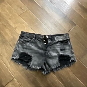 Never Worn! Free People Distressed Black Button Fly Jean Shorts Sz31